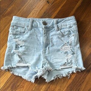 Light Blue Distressed American Eagle Denim Shorts